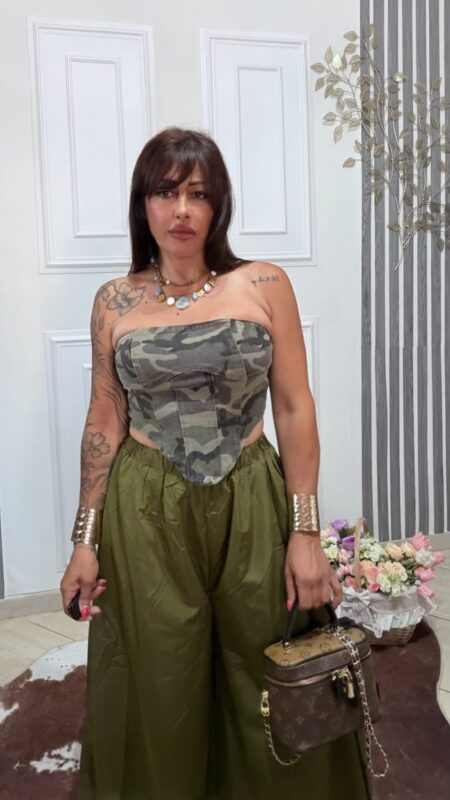Fascia In Denim Camouflage Verde