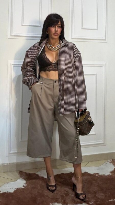Camicia A Quadri Marrone