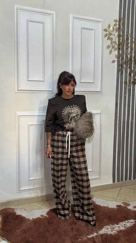 Pantalone In Tartan Marrone