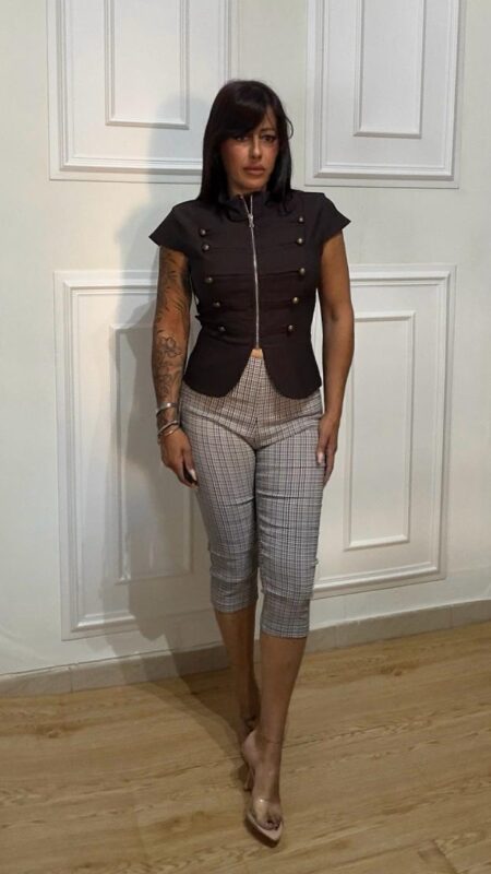Leggings A Quadri Marrone
